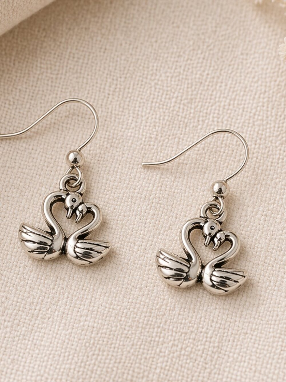Antiqued Silver Swan Dangle Earrings Romantic Bird Jewelry Gift